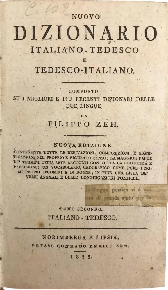 Philipp Zeh - Deutsch-Italienisches Wörterbuch 1825 - 2sv