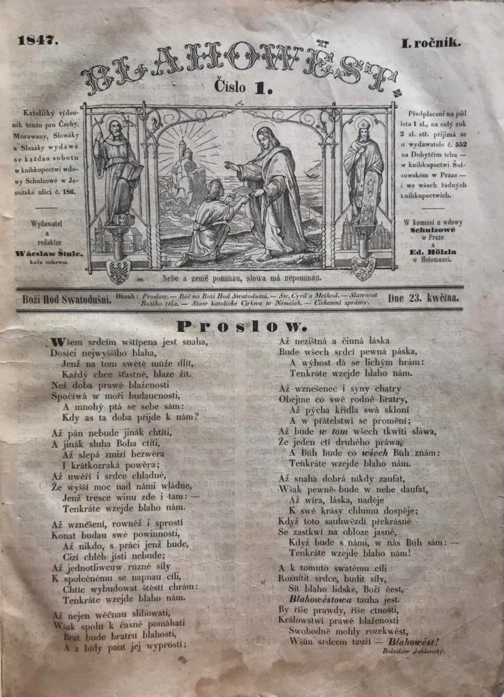 BLAHOWĚST 1847 - I. ročník - kompletní svázaný ročník s č.1 - Štulc