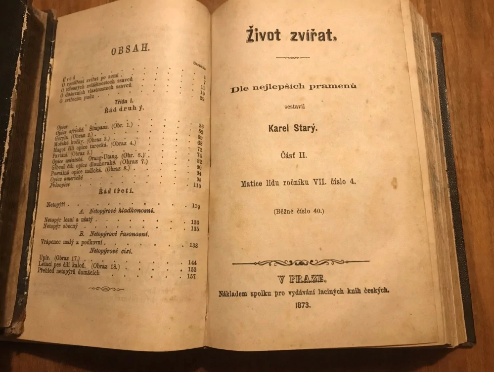 Karel Starý: Život zvířat I.-IV. - konvolut 4 v 1 - 1872/1873/1874/1878