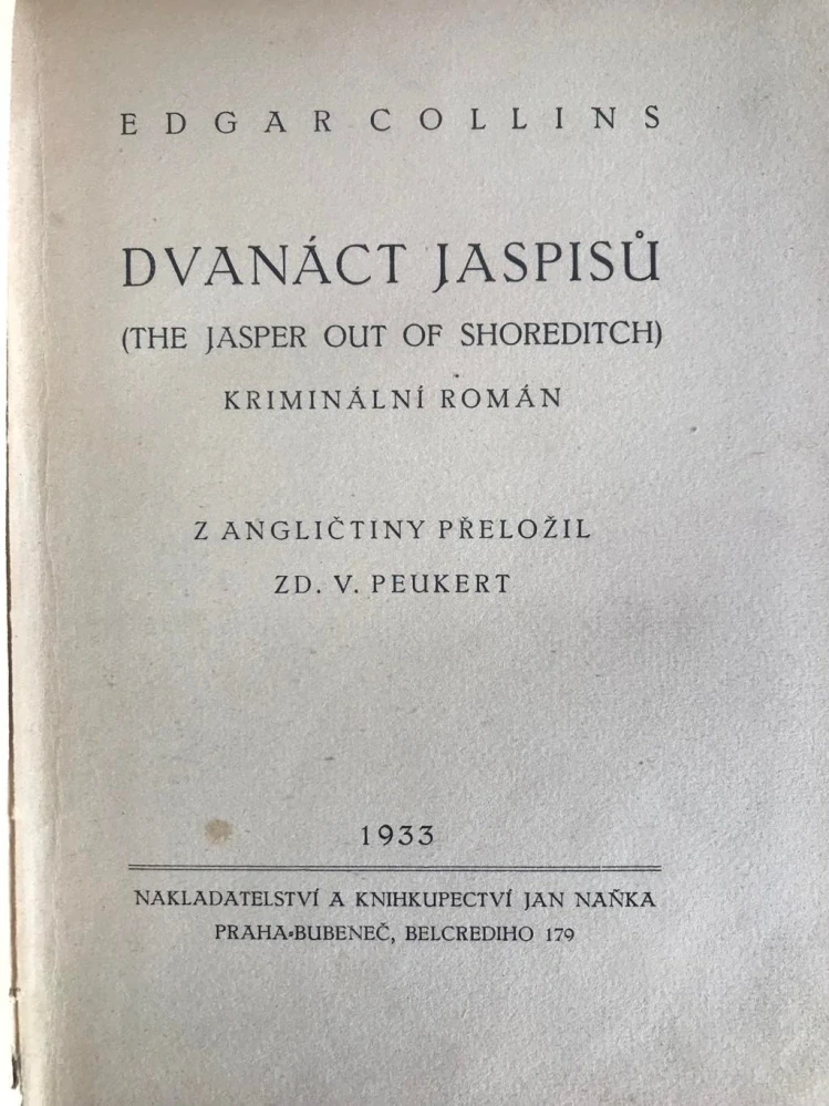 Dvanáct jaspisů 1933 - Edgar Collins - kriminální román - 1. vydání