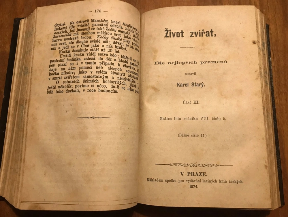 Karel Starý: Život zvířat I.-IV. - konvolut 4 v 1 - 1872/1873/1874/1878