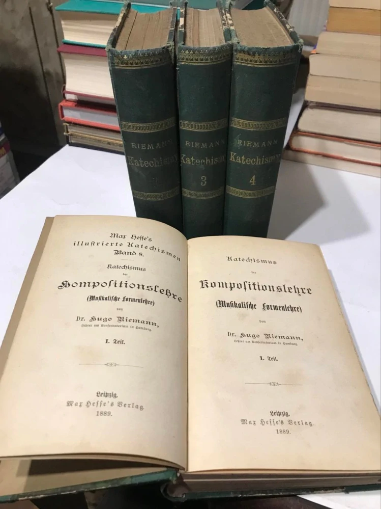 Hugo Riemann - MEGA KOMPLET 20x Katechismus hudby 1888-1891 - 4 Sammelbände v originální vazbě