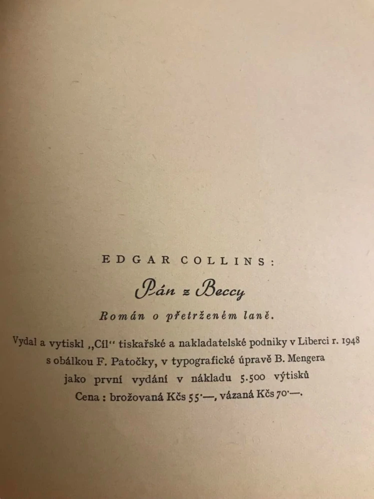 Pán z Beccy 1948 - Edgar Collins - detektivka o přetrženém laně - 1. vydání