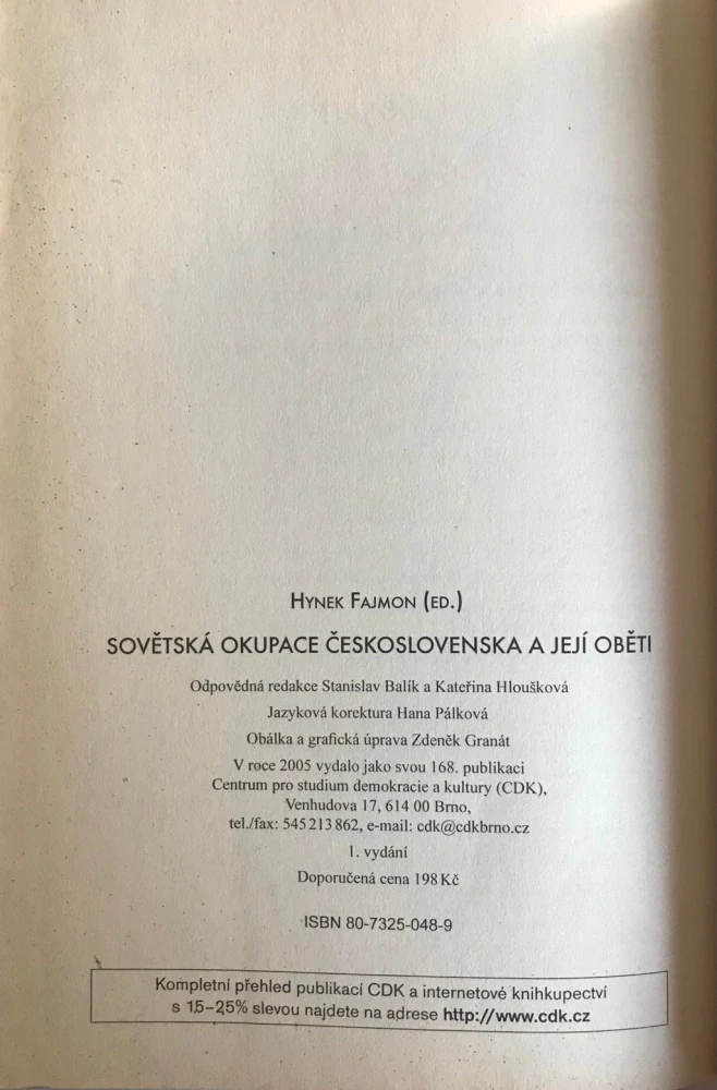 Hynek Fajmon Sovětská okupace Československa a jeji obeti 1968 oběti okupace 2005